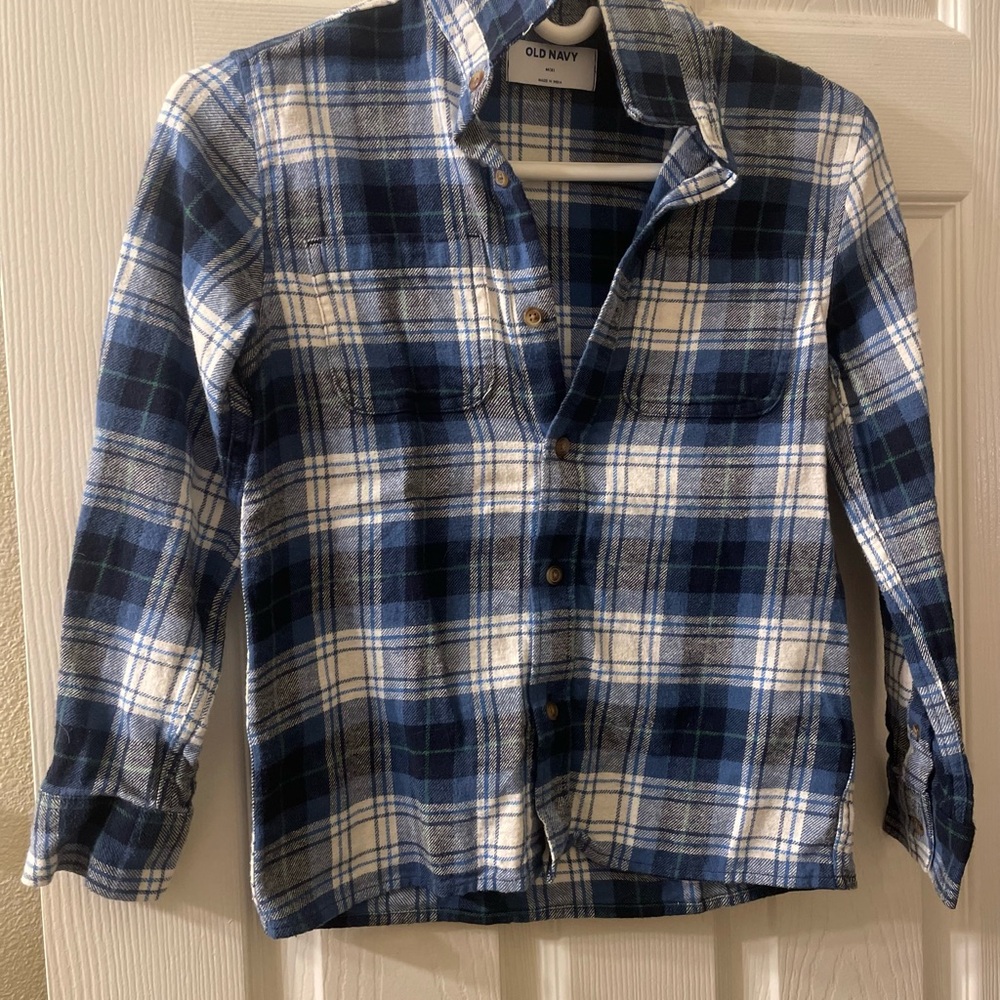 3 Old Navy kids Navy and White Plaid Shirt
